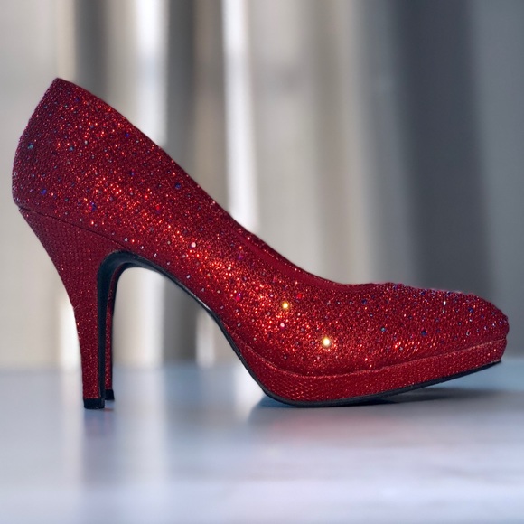 Silver Slipper Shoes - Dorthy Inspired Ruby Red Sparkly Rhinestone Heels